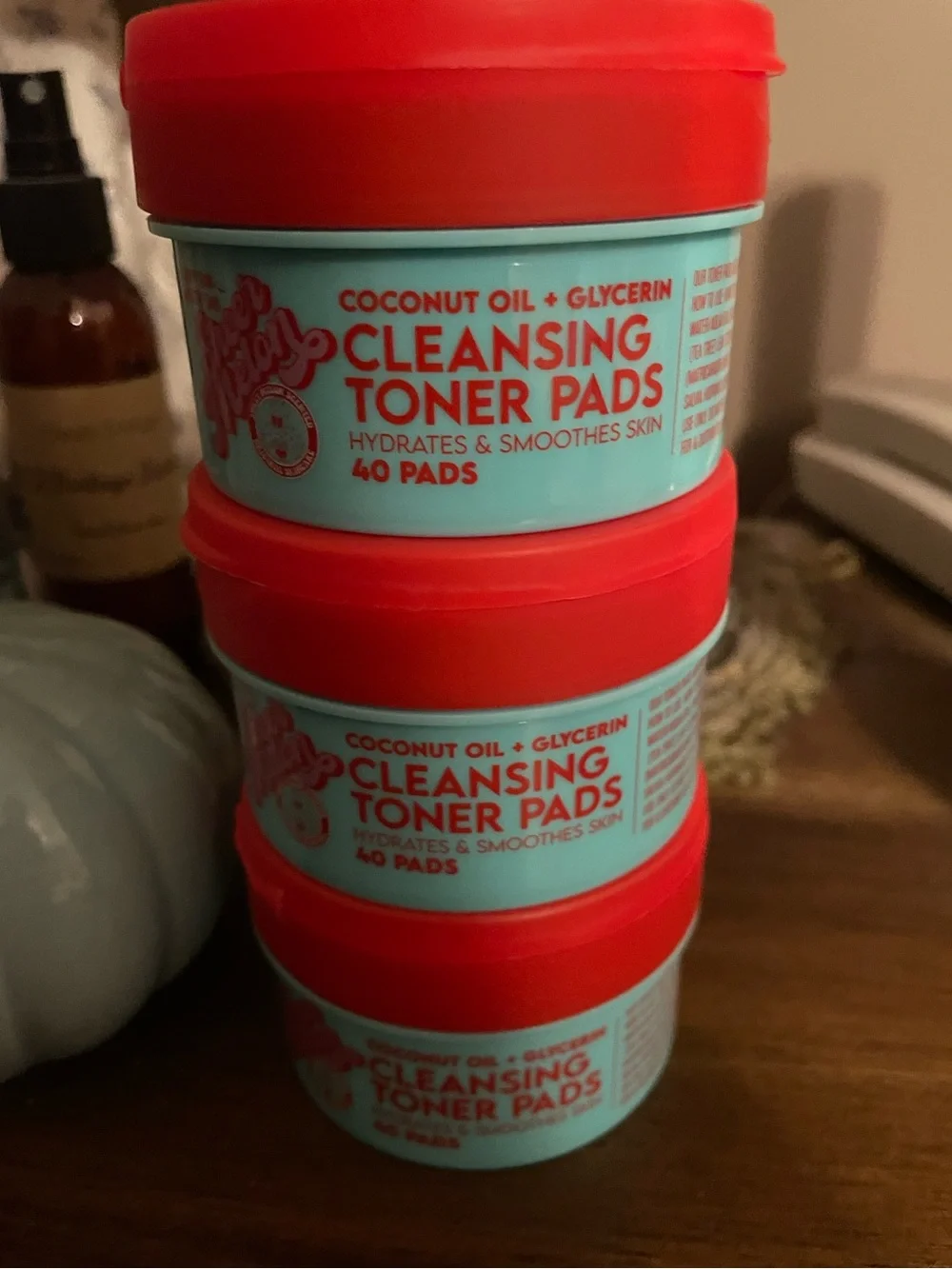 3 sealed coconut oil & glycerin cleansing toner pads, 40 count